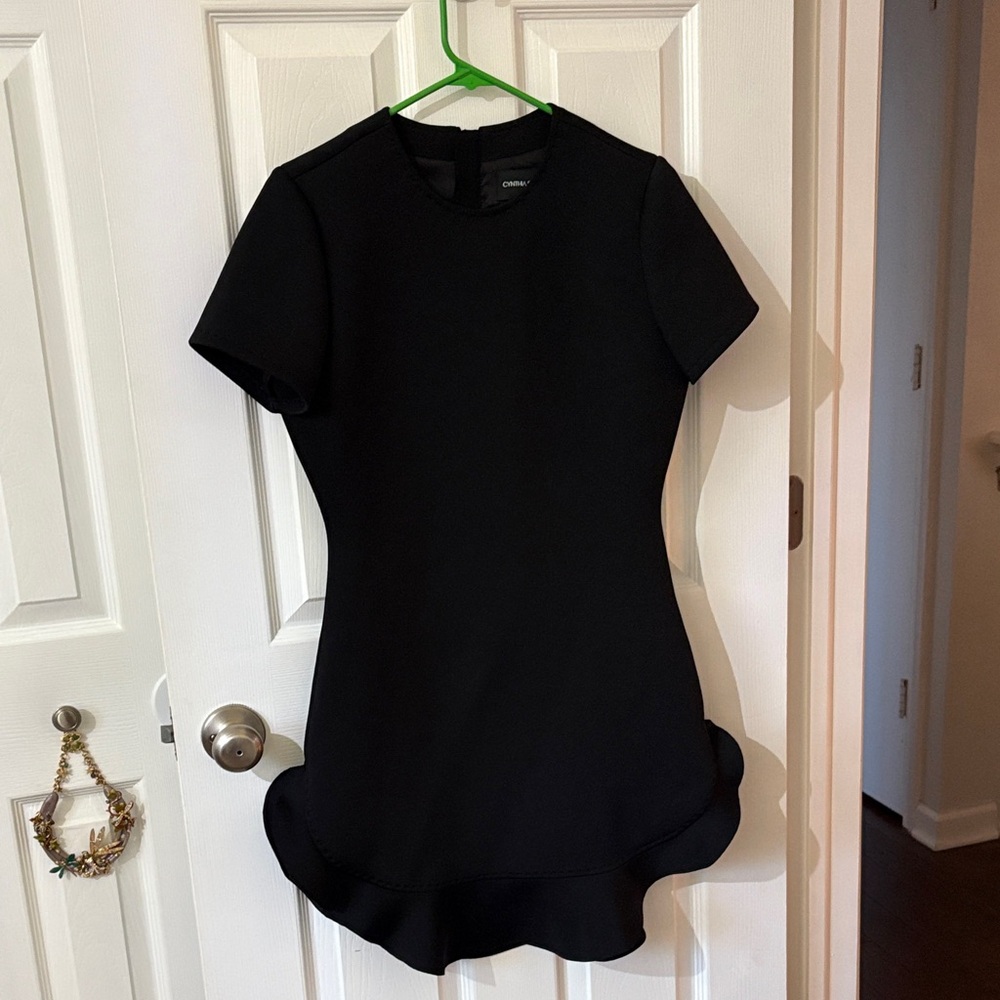 Cynthia Rowley Black Short Sleeve Mini Dress with Ruffled Hem